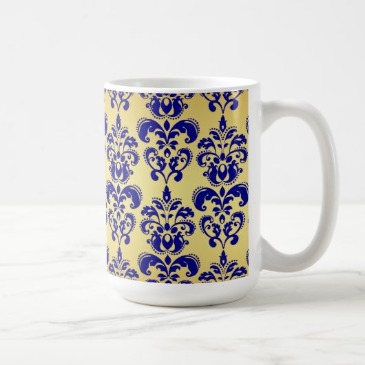 Gold, Marine-Blau-Damast-Muster 2 Kaffeetasse (Rechts)