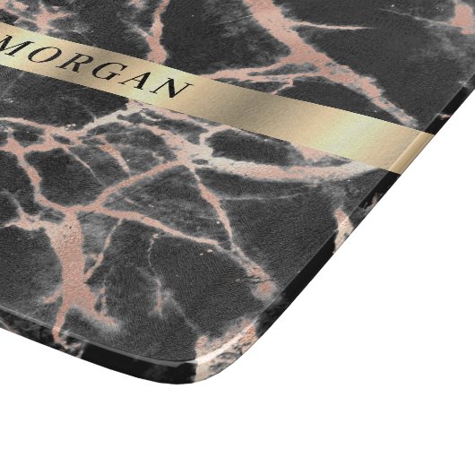 Gold-Marmor aus Schwarz und Rose, Name auf Goldban Schneidebrett (Ecke)