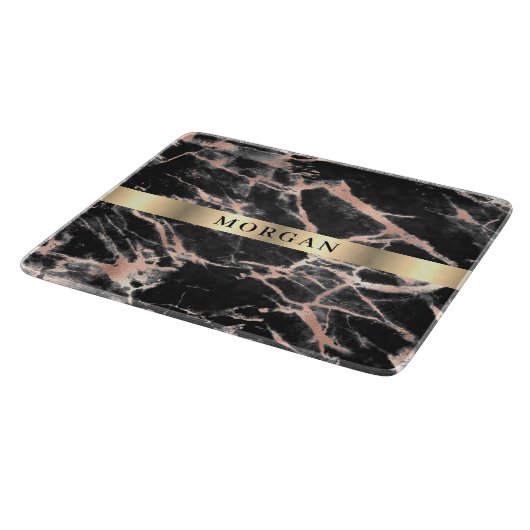 Gold-Marmor aus Schwarz und Rose, Name auf Goldban Schneidebrett (Ecke)