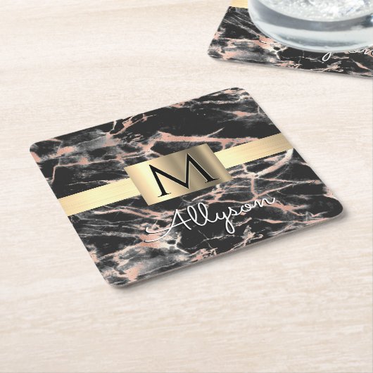 Gold-Marmor-Box, Name & Monogramm Rechteckiger Pappuntersetzer (angewinkelt)