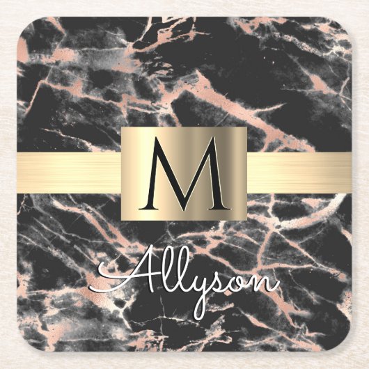 Gold-Marmor-Box, Name & Monogramm Rechteckiger Pappuntersetzer (Vorderseite)