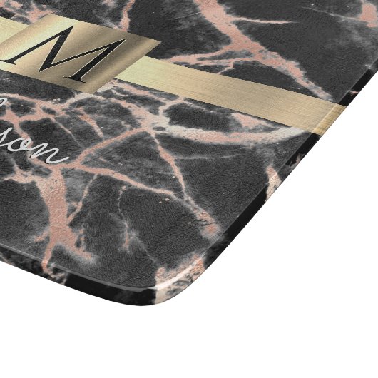 Gold-Marmor-Box, Name & Monogramm Schneidebrett (Ecke)