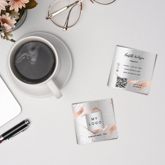 Gold-Marmor-Firmenlogo der Silber-Rose QR-Code Quadratische Visitenkarte