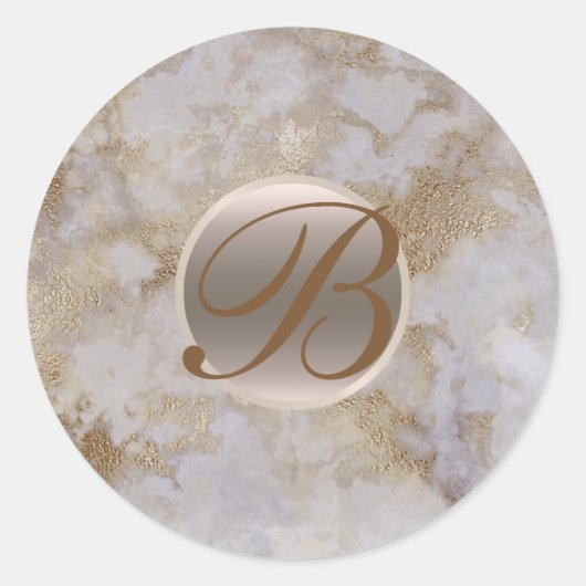 Gold Marmor Glam Modern Chic Monogram Initial Runder Aufkleber (Vorderseite)