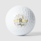 Gold-Marmor-Gold-Bar, Schwarzer Name und Monogramm Golfball (Vorderseite)