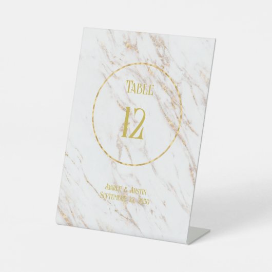 Gold-Marmor mit Text in Gold-Circle-Tabletop Sockelschild (Vorderseite)