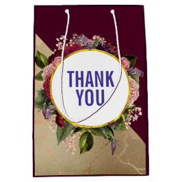 Gold Marmor Muster und Burgund Florals Vielen Dank Mittlere Geschenktüte