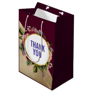 Gold Marmor Muster und Burgund Florals Vielen Dank Mittlere Geschenktüte