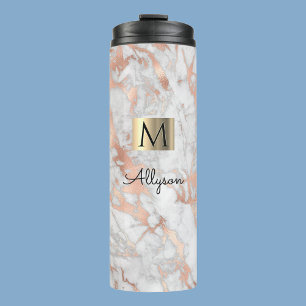 Gold-Marmor, Name & Monogramm, Vs 2 Thermosbecher