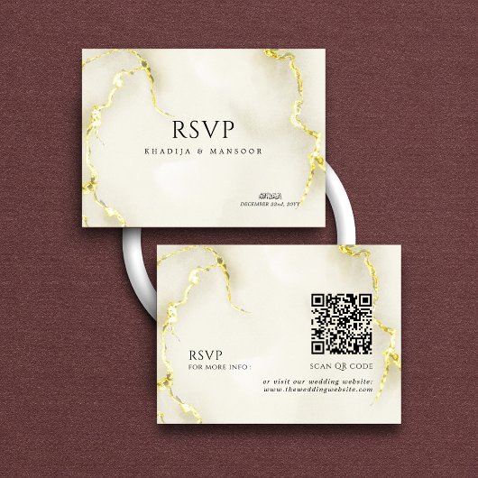 Gold Marmor Texture Islamic QR Code Hochzeit RSVP Begleitkarte