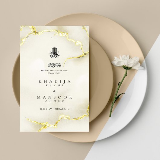 Gold Marmor Texture Islamic Wedding Menu Card
