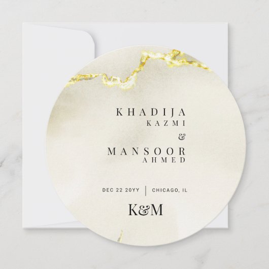 Gold Marmor Texture Wedding Circle Card Einladung (Vorderseite)