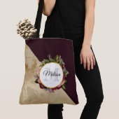 Gold Marmor und Burgund Floral Monogramm Tasche (Von Nahem)