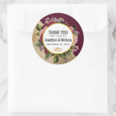 Gold Marmor und Burgund Florals Wedding Danke Runder Aufkleber (Tasche)