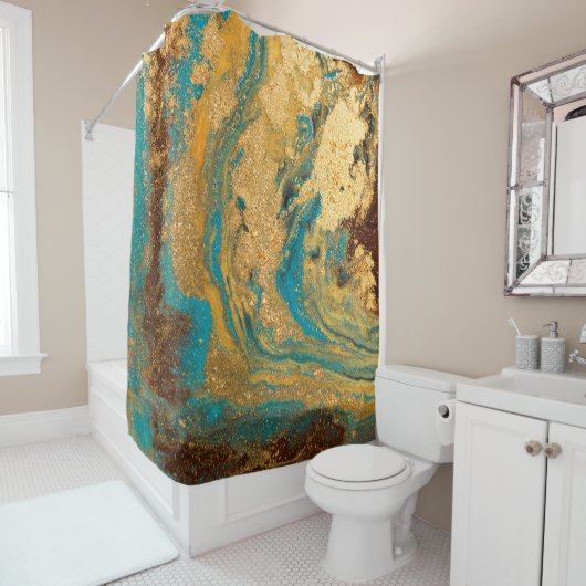 Gold Marmortextur Design. Blaue und goldene Marmel Duschvorhang (Beispiel)