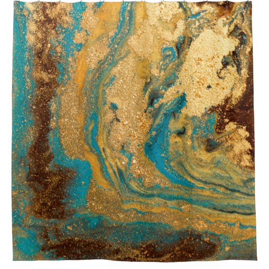 Gold Marmortextur Design. Blaue und goldene Marmel Duschvorhang (Vorderseite)