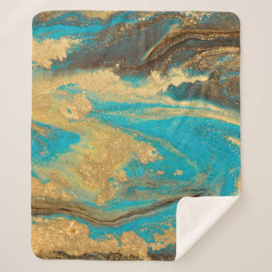 Gold Marmortextur Design. Blaue und goldene Marmel Sherpadecke