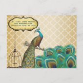 Gold marokkanische Tile Peacock Birdcage Save the Ankündigungspostkarte (Rückseite)