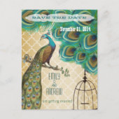 Gold marokkanische Tile Peacock Birdcage Save the Ankündigungspostkarte (Vorderseite)