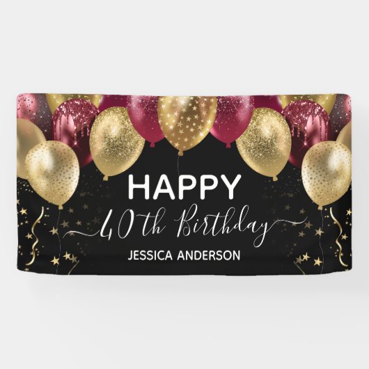 Gold Maroon Birthday Party Banner (Horizontal)