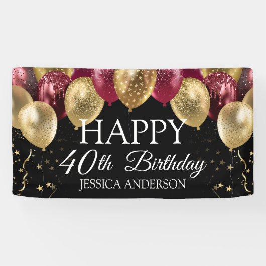 Gold-Maroon-Geburtstagsfeier- Banner (Horizontal)