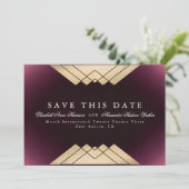 Gold Maroon Geometric Gatsby Foil Save the Date Ankündigung (Stehend Vorderseite)