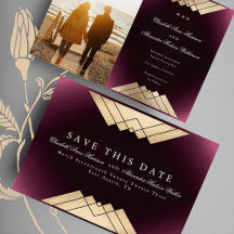 Gold Maroon Geometric Gatsby Foil Save the Date