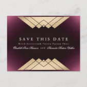 Gold Maroon Geometric Gatsby Foil Save the Date Ankündigungspostkarte (Vorderseite)