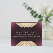 Gold Maroon Geometric Gatsby Foil Save the Date Ankündigungspostkarte (Stehend Vorderseite)