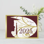 Gold/Maroon Man Silhouette 2025 Graduation Party Einladung (Stehend Vorderseite)