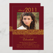 Gold & Maroon Red Foto Abschluss Einladung (Vorne/Hinten)