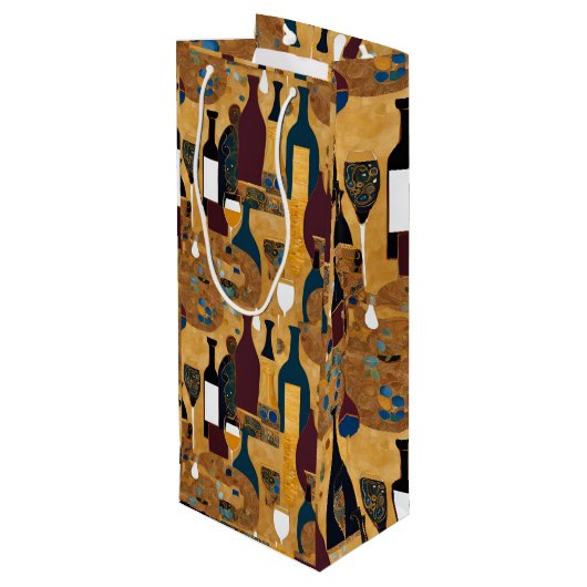 Gold Maroon Wine Pattern Geschenktasche Geschenktüte Für Weinflaschen (Rückseite Schrägansicht)