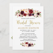 Gold Marsala Blume BridalDusche Einladungen (Vorne/Hinten)