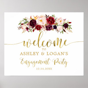 Gold Marsala Boho Autumn Engagement Party Poster