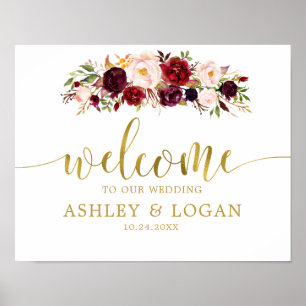 Gold Marsala Boho Herbst Hochzeit Willkommensposte Poster