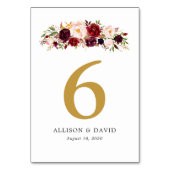 Gold Marsala Boho Tischnummern (Rückseite)