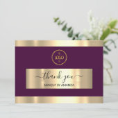 Gold Marsala Vielen Dank Einlegen des Kartenlogos Einladung (Stehend Vorderseite)