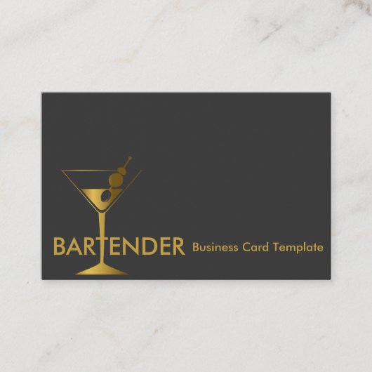 Gold Martini Cocktail Barkeeper Business Card Visitenkarte (Vorderseite)