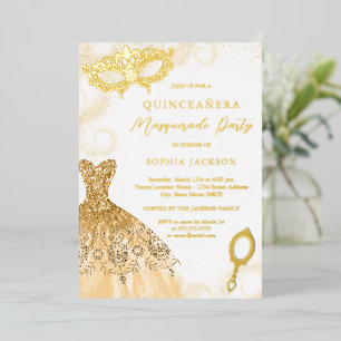 Gold-Maskenball-Kleid Quinceanera Folieneinladung