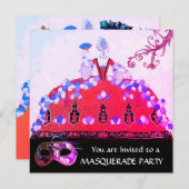 GOLD MASKS,LADY IN PINK FUCHSIAw MASQUERADE PARTY Einladung (Vorne/Hinten)