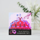 GOLD MASKS,LADY IN PINK FUCHSIAw MASQUERADE PARTY Einladung (Stehend Vorderseite)