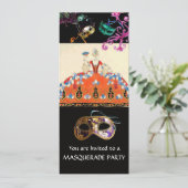GOLD MASKS ORANGE LADY MASQUERADE PARTY Program Einladung (Stehend Vorderseite)