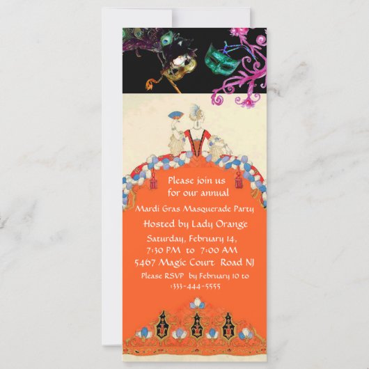 GOLD MASKS ORANGE LADY MASQUERADE PARTY Program Einladung (Rückseite)