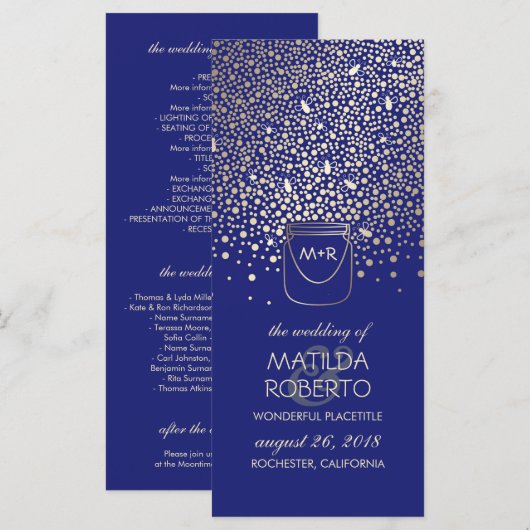 Gold Mason Jar Fireflies Rustic Wedding Program Programm (Vorne/Hinten)