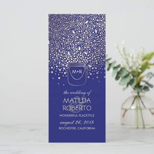 Gold Mason Jar Fireflies Rustic Wedding Program Programm (Stehend Vorderseite)