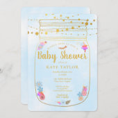 Gold Mason Jar String Lights Baby Dusche Einladung (Vorne/Hinten)