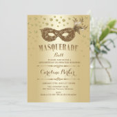 Gold Masquerade Ball Geburtstagsparty Einladung (Stehend Vorderseite)