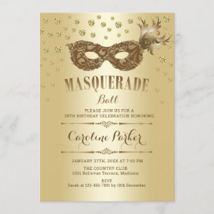 Gold Masquerade Ball Geburtstagsparty Einladung