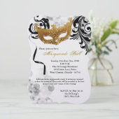 Gold Masquerade Ball Maskenkostüm Halloween Teil Einladung (Stehend Vorderseite)