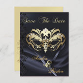 Gold Masquerade Black Jewel Save the Date Postcard Ankündigungspostkarte (Vorne/Hinten)